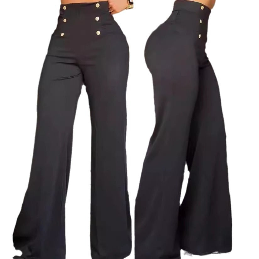 Damen elegante High-Waist Palazzohose mit Knopfdetails R&B