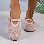Damen atmungsaktive Ballerinas mit modischem Lochmuster und komfortablem Riemen R&B