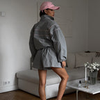 Damen nan Oversize Windbreaker-Set mit Taillenzug und hochgeschnittenen Shorts R&B