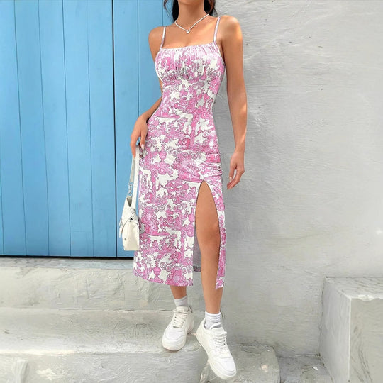 Damen Figurbetontes Maxikleid mit Blumenmuster und elegantem Schlitz R&B
