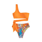 Damen einseitiger Bikini mit verspieltem Wickelbund