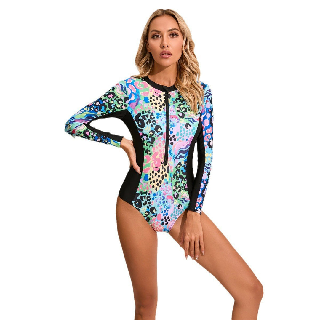 Damen Langarm-Schwimmanzug mit grafischem Design R&B