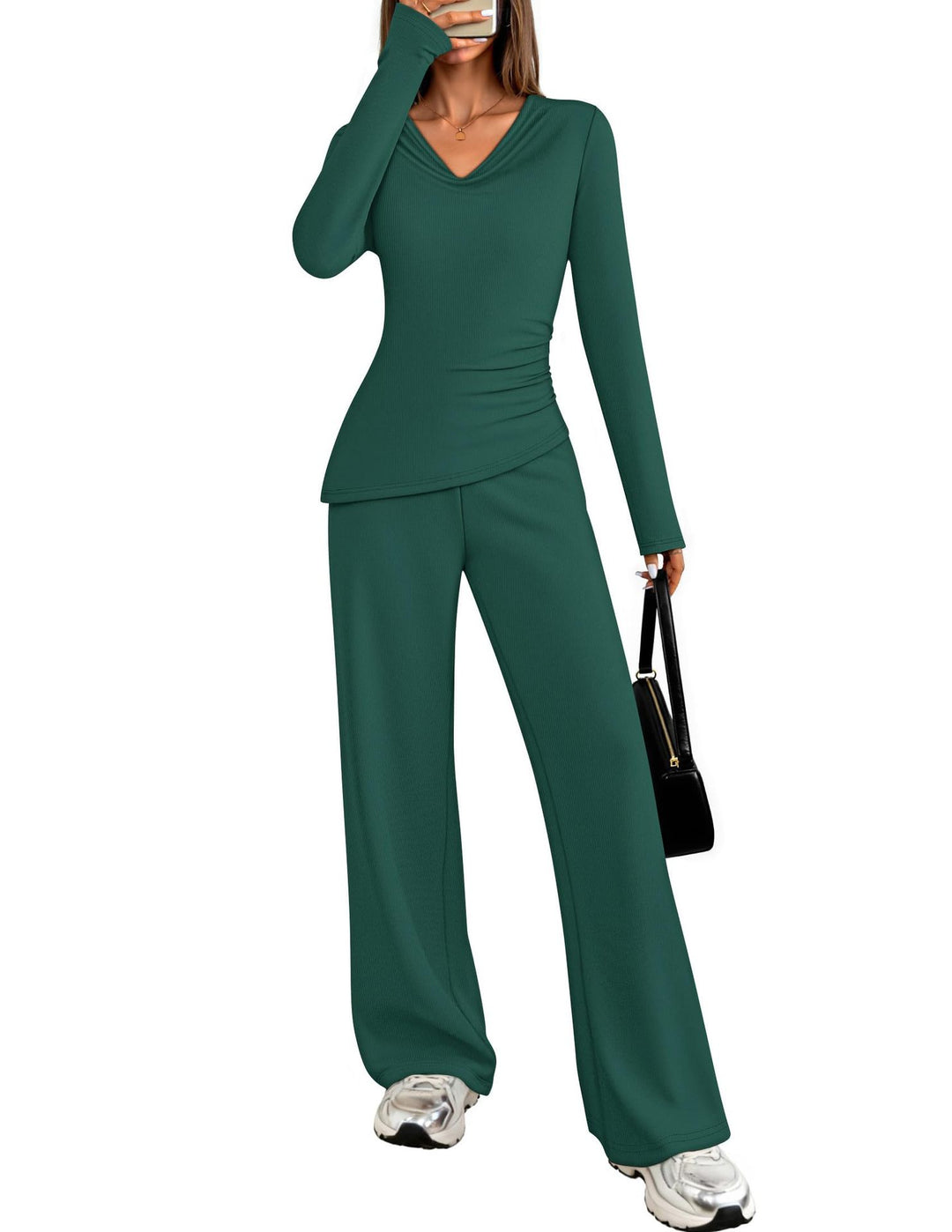 Damen Elegantes Freizeit-Set mit figurschmeichelndem Oberteil und weit geschnittenen Hosen R&B