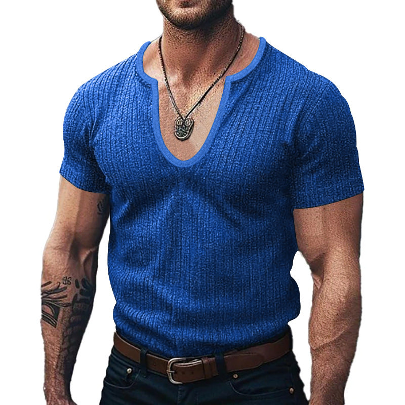 Herren Ribbed V-Ausschnitt T-Shirt R&B
