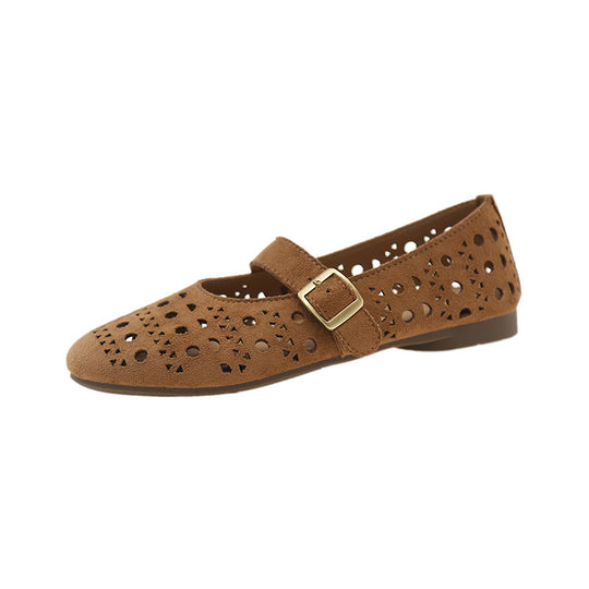 Damen Ballerinas mit romantischem Lochmuster und verstellbarem Riemen R&B