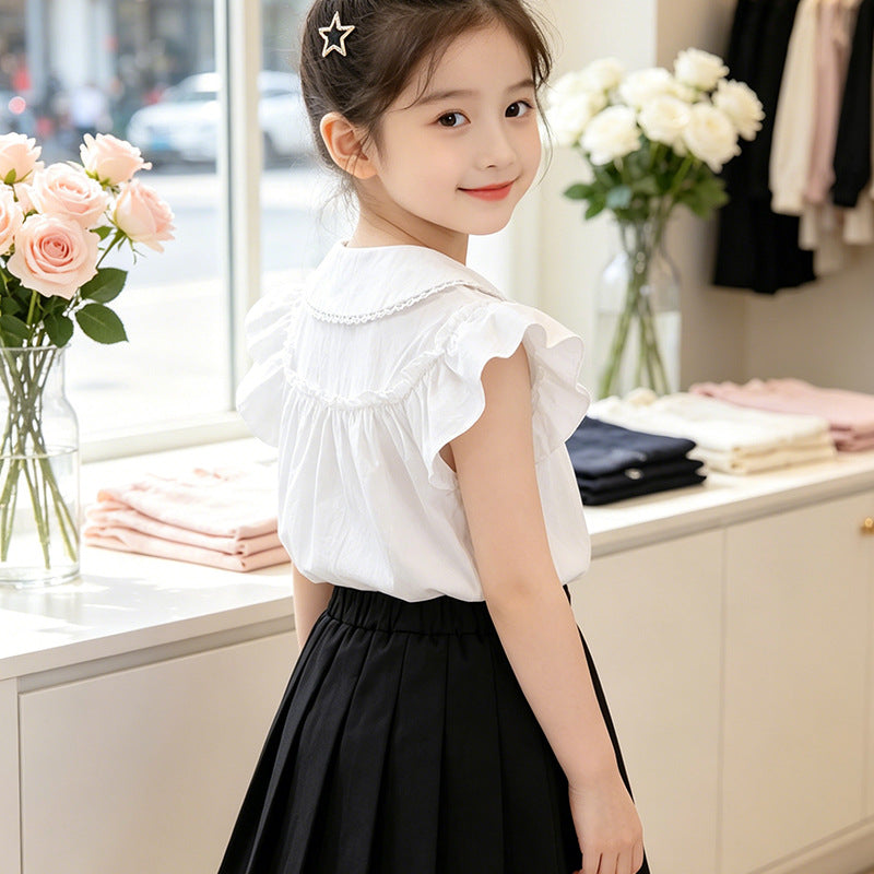Mädchen elegante Bluse mit Spitzenkragen und Rüschendetails R&B