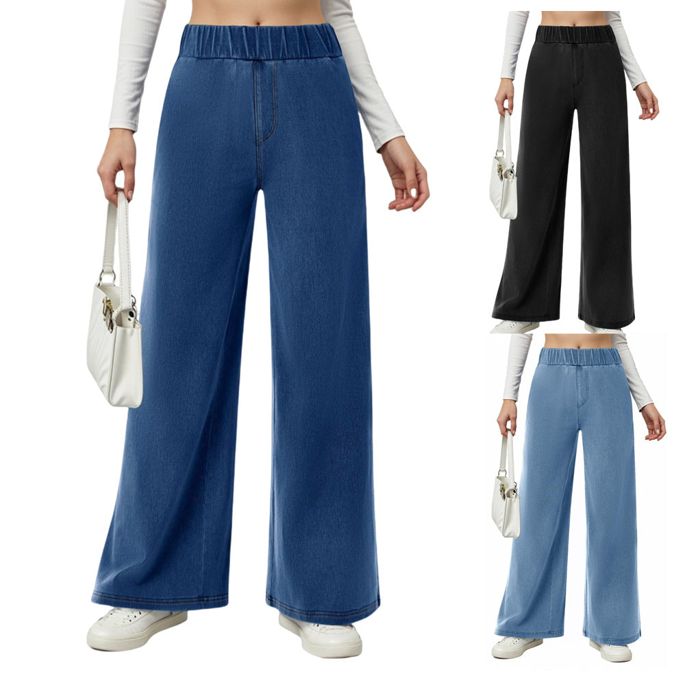Damen weite Jeanshose mit Elastikbund und seitlichen Taschen R&B