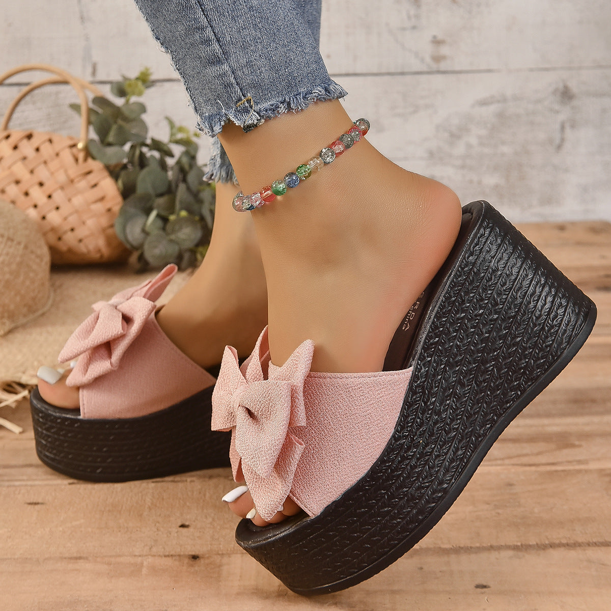 Damen Wedge-Pantoletten mit eleganten Schleifen aus hochwertigem Material R&B