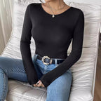 Damen Langarm Bodysuit mit eleganter Rückenausschnitt-Optik und bezaubernden Spitzenakzenten R&B