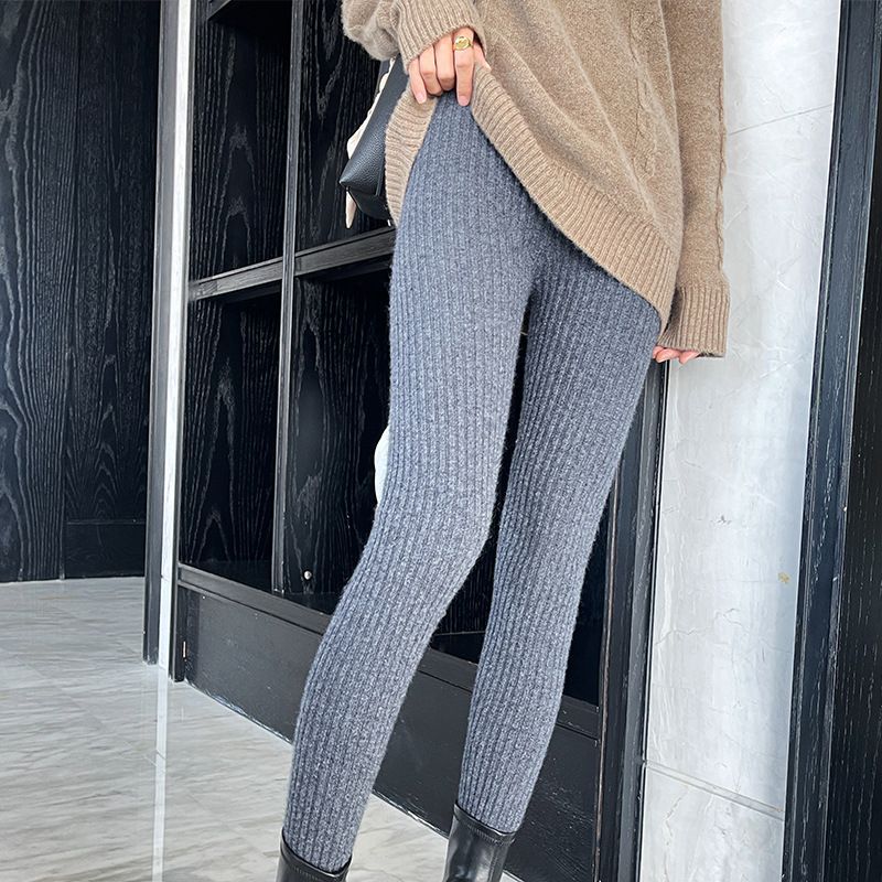 Damen Rippstrick-Leggings mit hohem Bund und feiner Struktur R&B