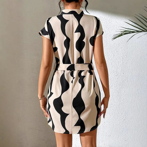 Damen Etuikleid mit asymmetrischem Schnitt und modischem Muster R&B