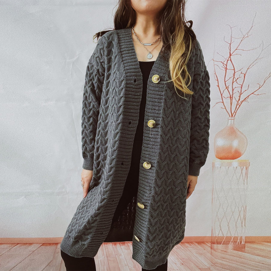 Damen Strickjacke mit strukturierter Zopfstrickoptik und dekorativen Knopfdetails R&B