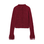 Damen modischer Strickjacke mit fransenärmel und hohem Kragen R&B