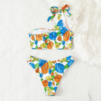 Damen Einseitiger Bikini mit floralem Design und verstellbarem Träger