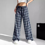 Damen weite Karo-Hose aus angenehmem Baumwollstoff mit Gummibund und seitlichen Taschen R&B
