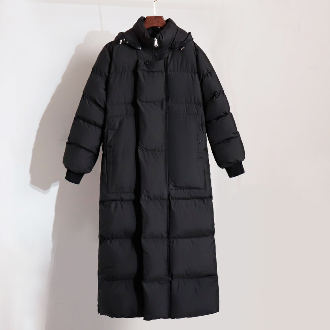 Damen Lange Steppjacke mit Kapuze und praktischem Reißverschluss R&B