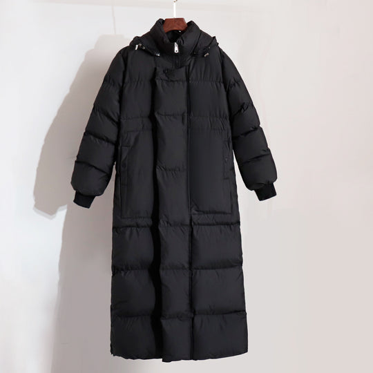 Damen Lange Steppjacke mit Kapuze und praktischem Reißverschluss R&B