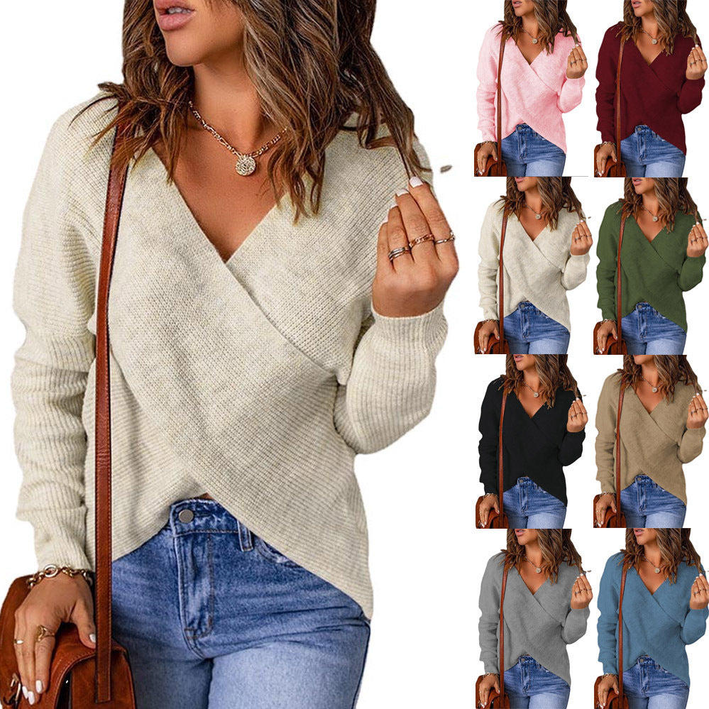 Damen Wickelpullover mit trendy V-Ausschnitt und lässiger Passform R&B
