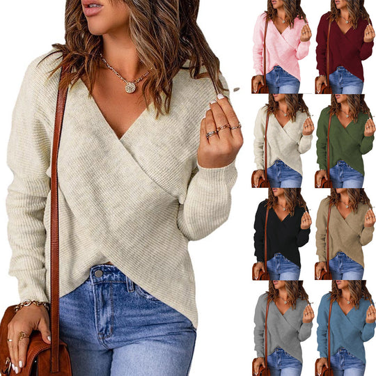 Damen Wickelpullover mit trendy V-Ausschnitt und lässiger Passform R&B