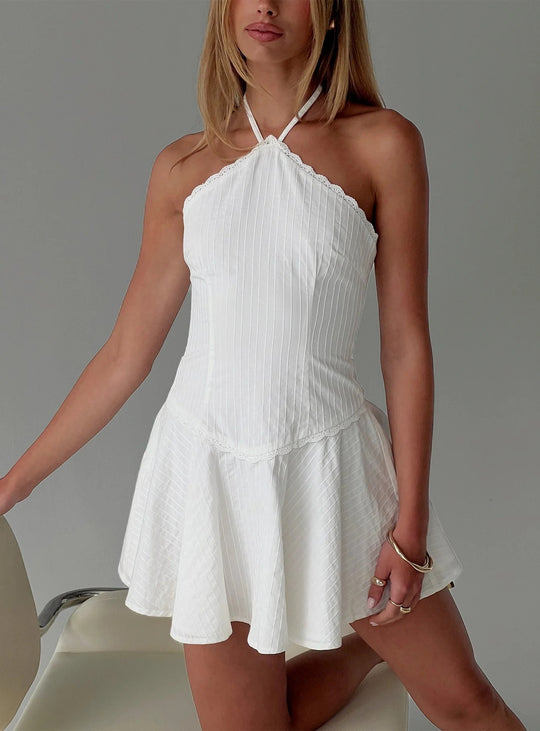 Damen Halterkleid mit Rüschensaum und verführerischem Schnitt R&B
