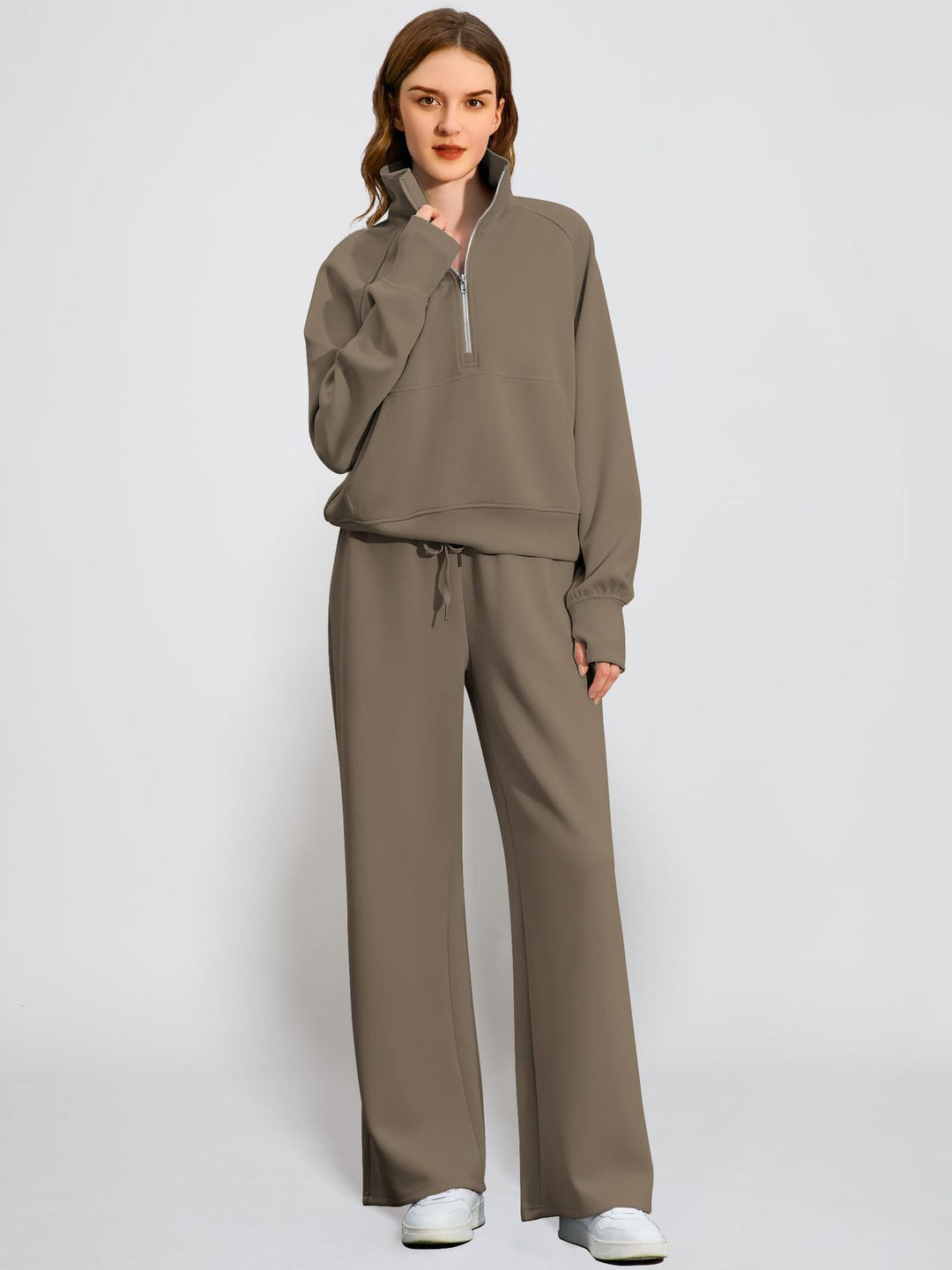 Damen Sportives Set mit Stehkragen und weitem Beinschnitt R&B