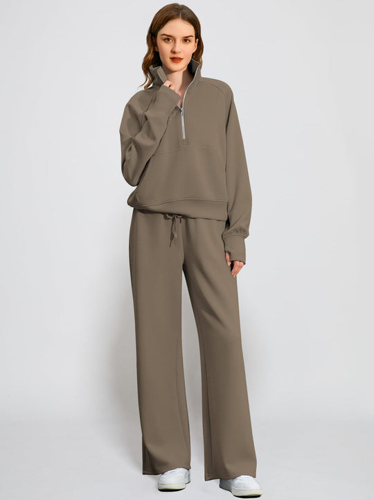 Damen Sportives Set mit Stehkragen und weitem Beinschnitt R&B
