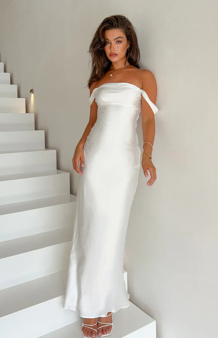 Damen elegante Satin Abendkleid R&B