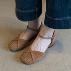 Damen Slingback-Ballerinas mit geflochtenem Obermaterial und modischem Riemen