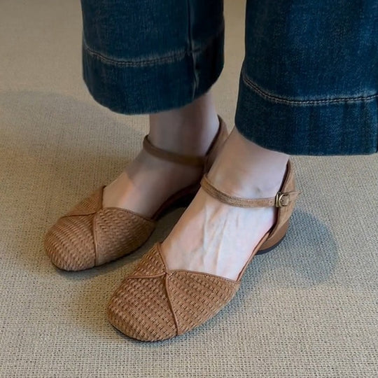 Damen Slingback-Ballerinas mit geflochtenem Obermaterial und modischem Riemen R&B