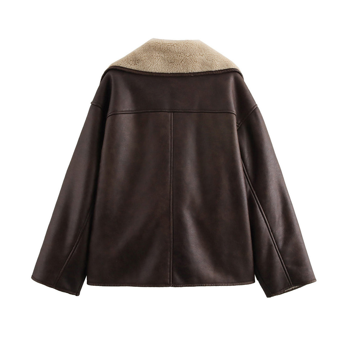 Damen Kunstlederjacke mit weichem Kragen und praktischen Taschen R&B