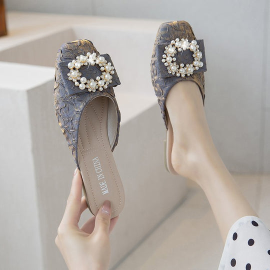 Damen elegante Mules mit Schmuckdetails R&B
