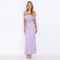 Damen elegantes Maxikleid mit schulterfreiem Design und Spitzenverzierung R&B