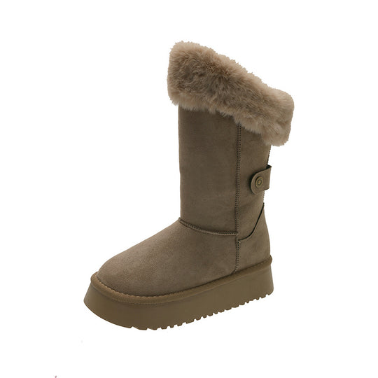 Damen kuschelige Winterstiefel mit luxuriösem Kunstpelzkragen R&B
