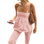 Damen Lässiges Zweiteiliges Set mit trägerlosem Top und weitem Hosen R&B