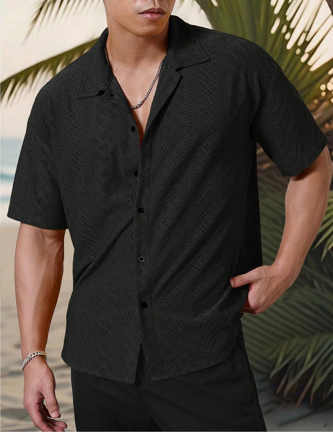 Herren Kurzarmhemd mit strukturiertem Design und atmungsaktivem Material R&B