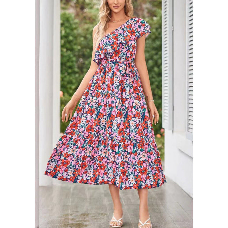 Damen Maxikleid mit asymmetrischem Schnitt und floralem Volantdesign R&B