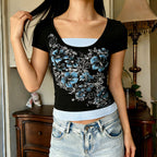 Damen T-Shirt mit floralem Druck und figurbetonendem Schnitt R&B