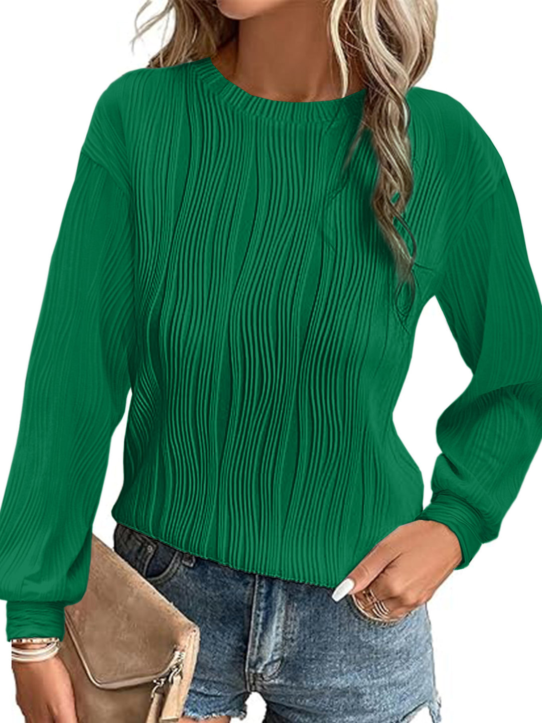 Damen plissierter Langarm-Pullover R&B