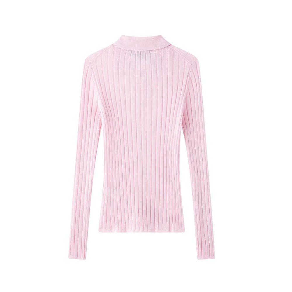 Damen elegante Strickbluse mit feiner Rippstruktur R&B