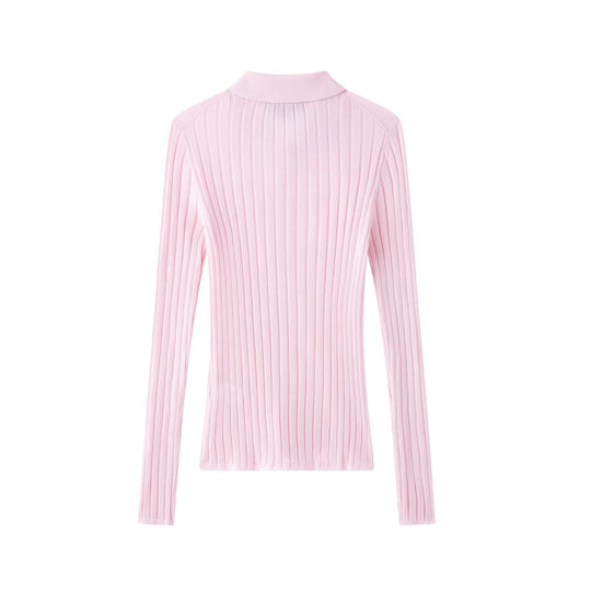 Damen elegante Strickbluse mit feiner Rippstruktur R&B