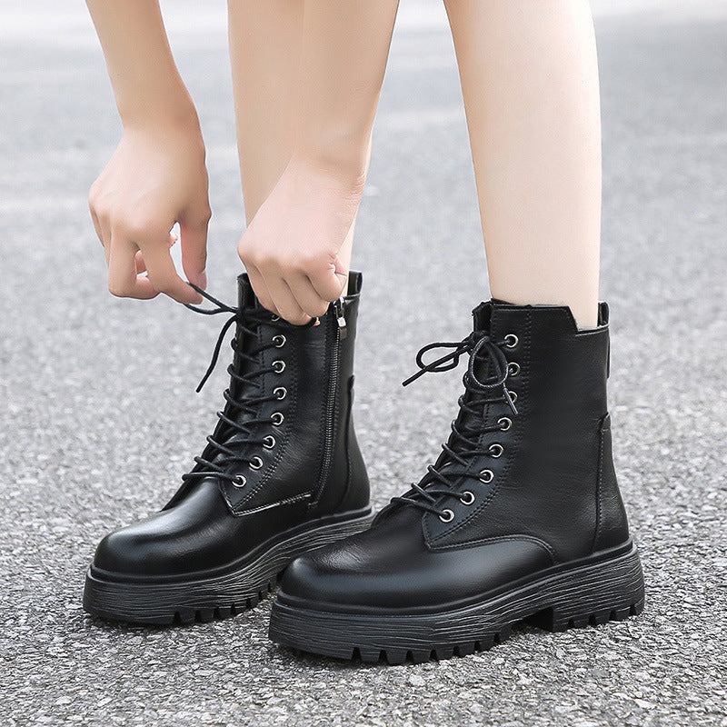 Damen robuste Schnürstiefel mit hoher Sohle und praktischem Design R&B