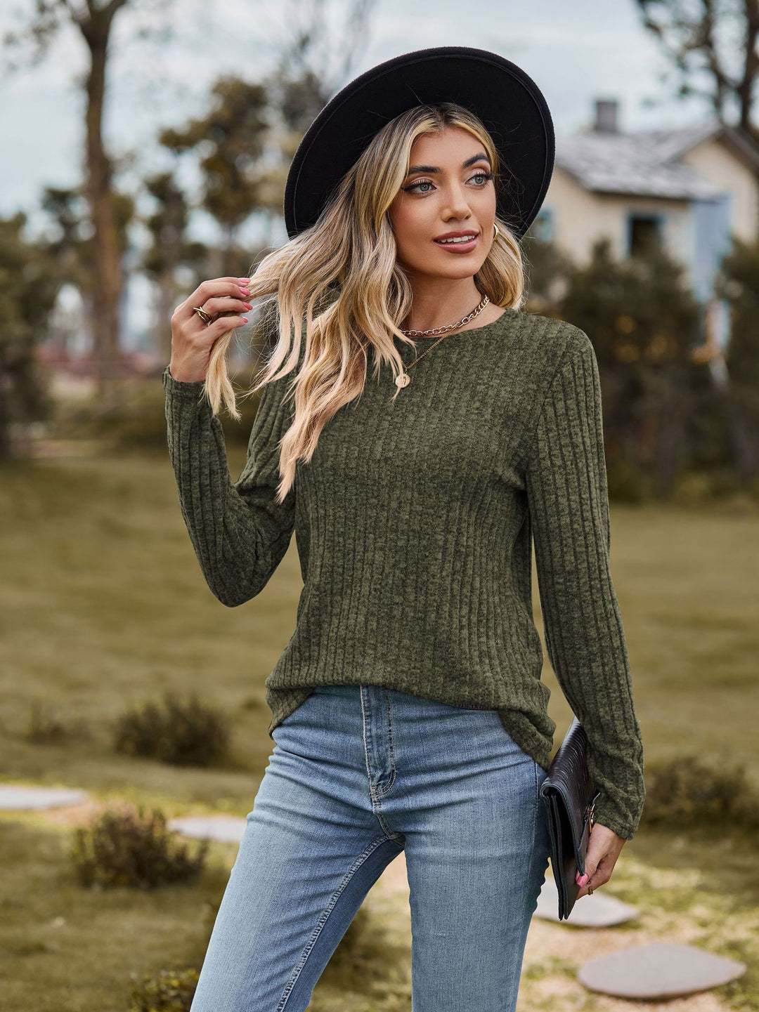 Damen Feinstrickpullover mit geripptem Design und lässigem Schnitt R&B
