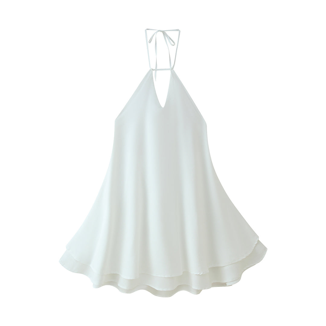Damen luftiges Chiffonkleid mit tiefem V-Ausschnitt und verstellbaren Trägern R&B