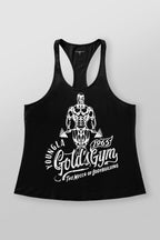 Herren nan athletisches Stringer Tanktop rückenfreier Schnitt mit Kontrastpaspel und Kraftsportmotiv R&B