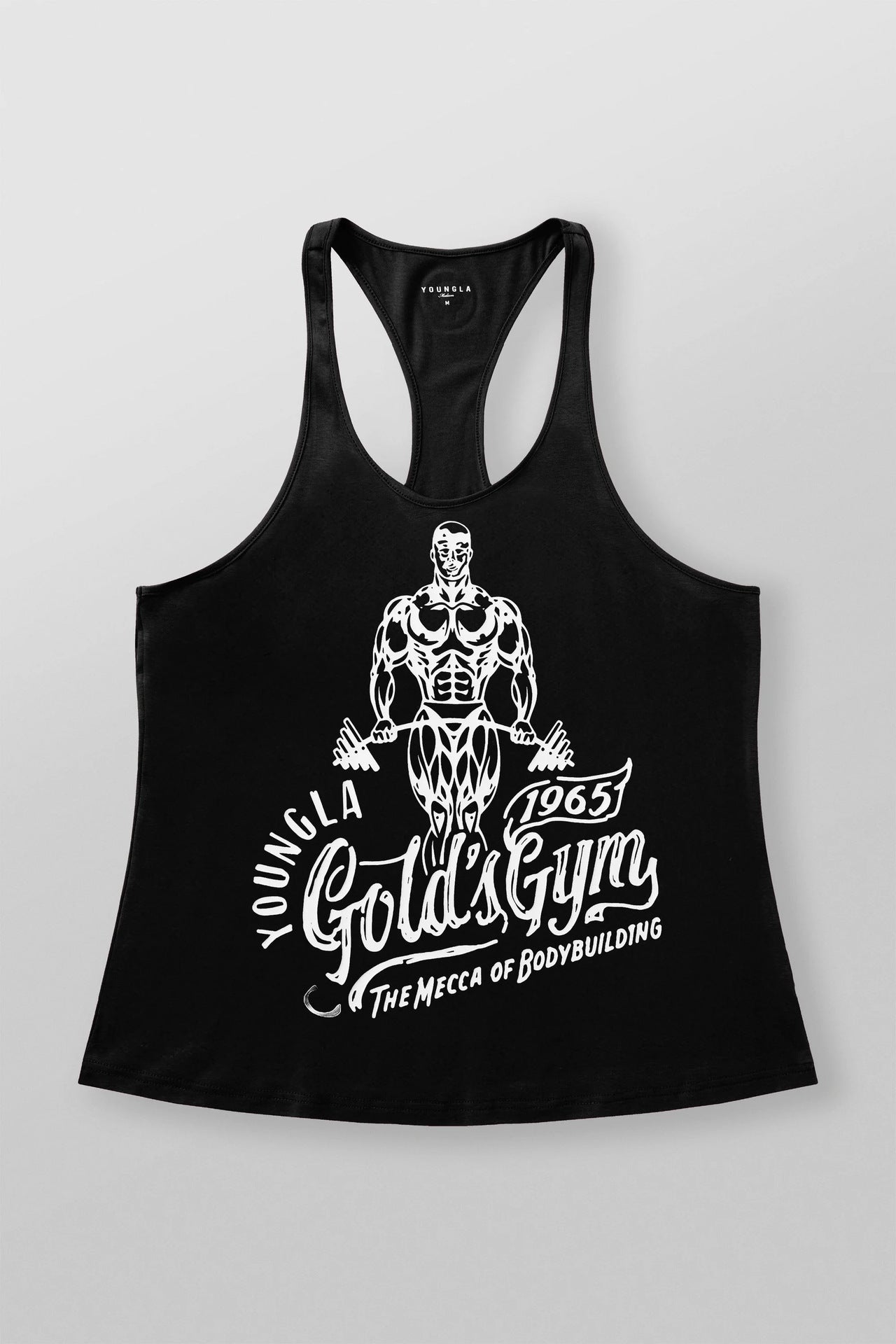 Herren nan athletisches Stringer Tanktop rückenfreier Schnitt mit Kontrastpaspel und Kraftsportmotiv R&B