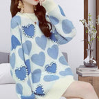 Damen Gemusterter Strickpullover mit Herz-Applikationen und Rippkragen R&B