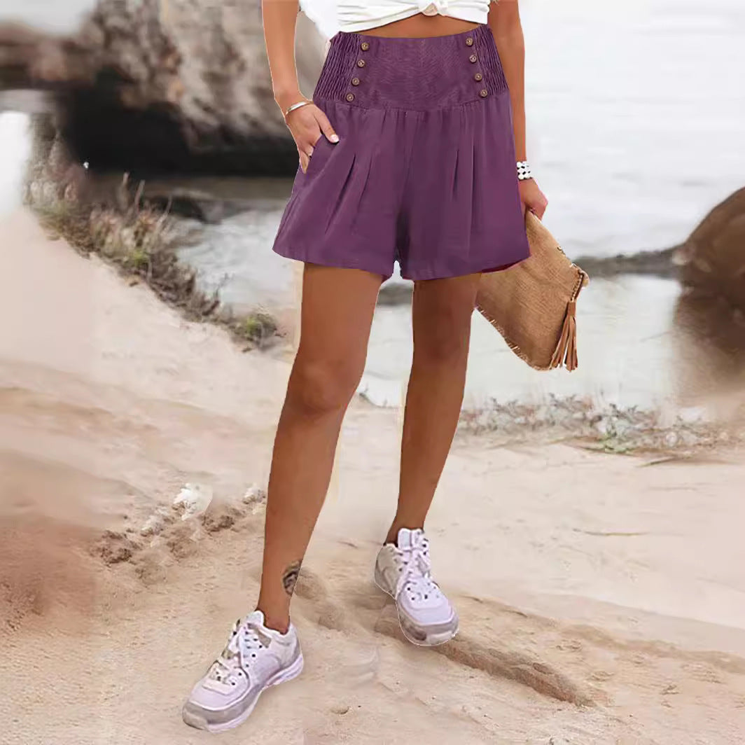 Damen elegante Shorts mit hohem Bund und Knopfdetail R&B