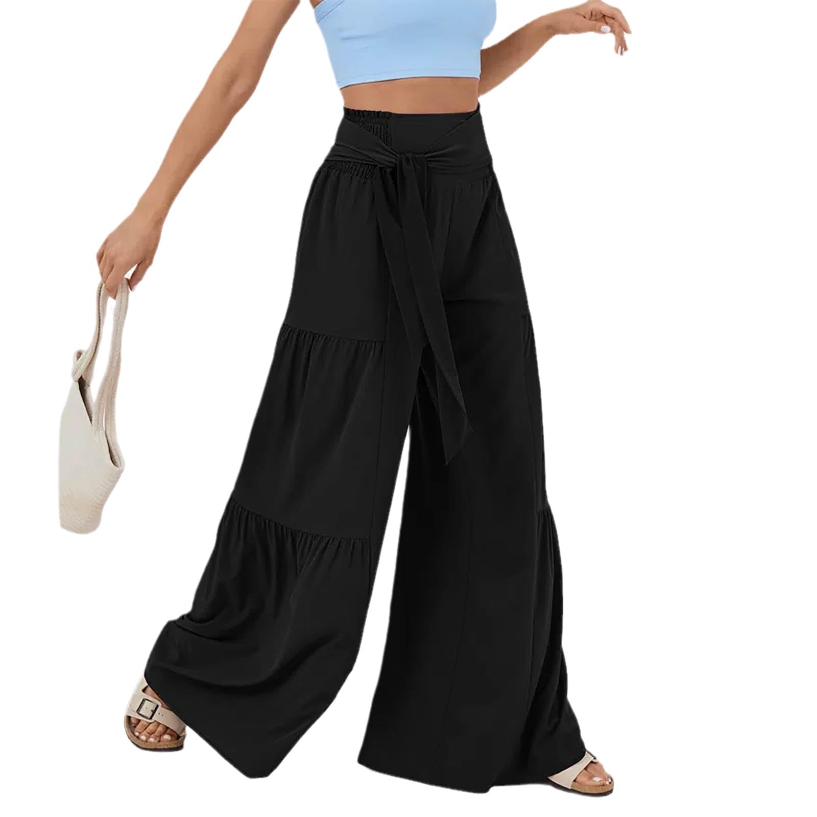 Damen Weit geschnittene Palazzo-Hose mit eleganter Bindegürtel
