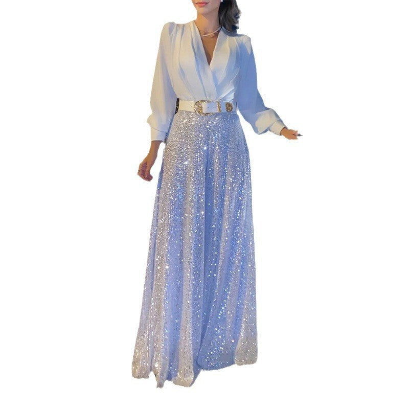 Damen Funkelndes Abendkleid mit elegantem Oberteil und glitzerndem Rock R&B