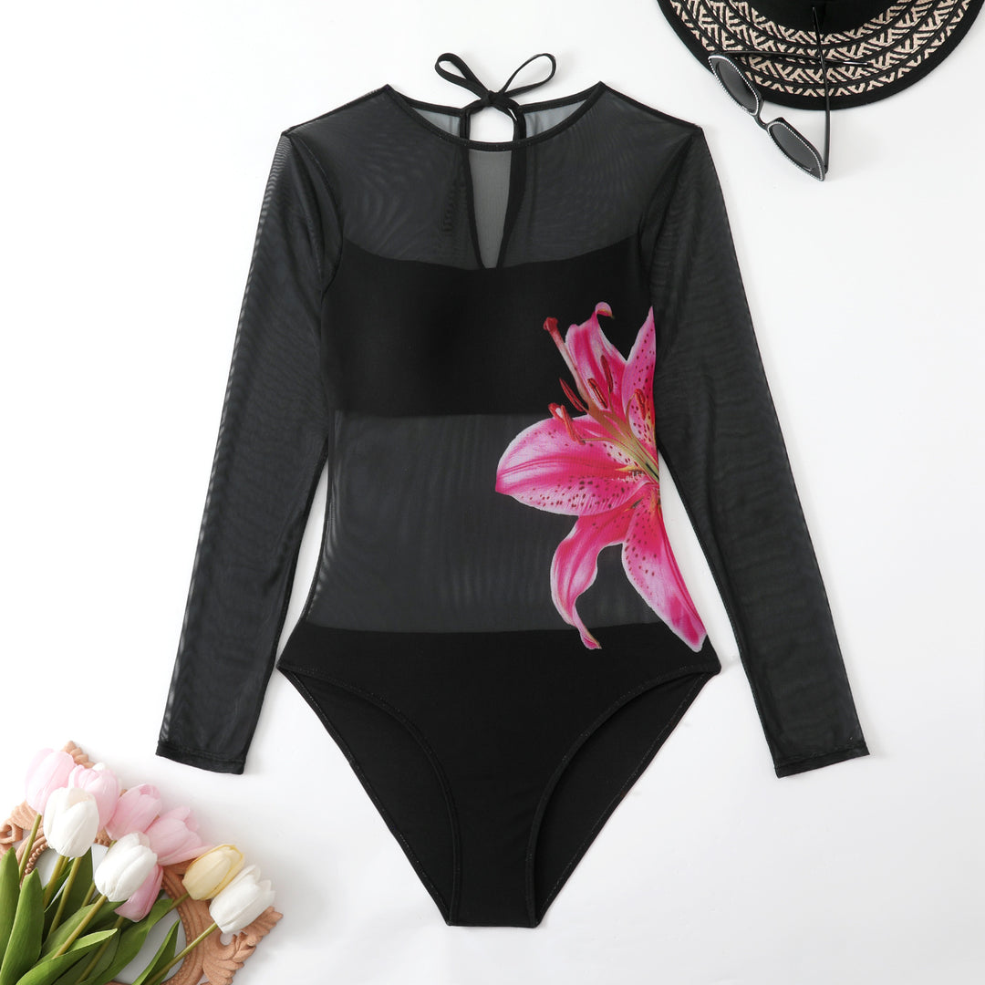 Damen Schwimmanzug mit langem Arm und elegantem Blumendesign R&B